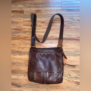 Fossil Morgan Traveler Brown Pebbled Leather Crossbody Organizer Bag GUC
